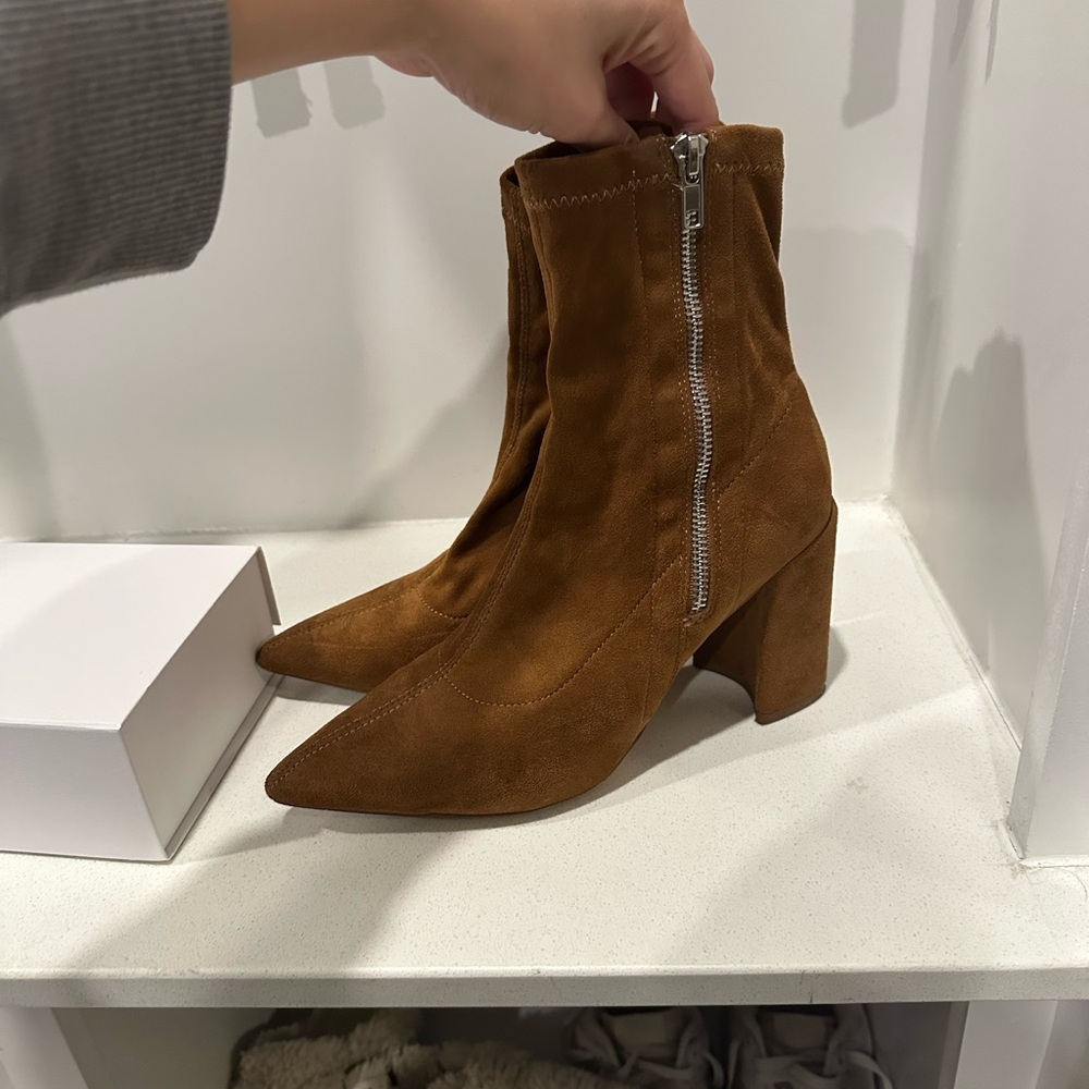 Elegant Tan Suede Heeled Boots
